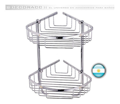 Corner Double Shelf with Hooks for Bathroom Shower Box Stainless Steel Quality Decoracc® 3