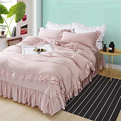 Moowoo Shabby Chic Ruffled Duvet Cover Set - 3-Piece Bedding Set 0