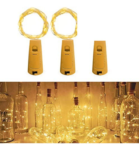 Set of 3 Cork Bottle Stopper with Luminous Wire Warm Light 0