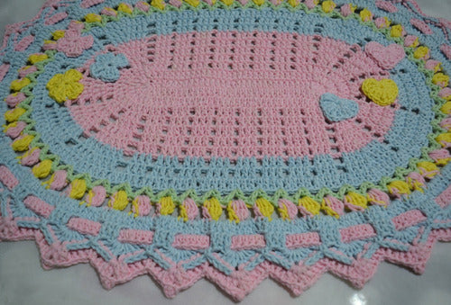 Carpeta De Mesa Cesta 2 Frasquitos Forrados Tejido A Crochet 1