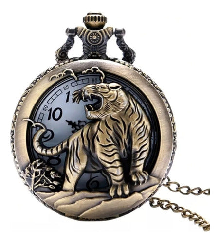 Relógio De Bolso Tigre Animal Selvagem Luxo Clássico Vintage 1