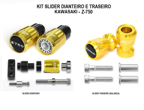 Kit Slider Dianteiro Traseiro Kawasaki Z750 Z 750 Ouro 0