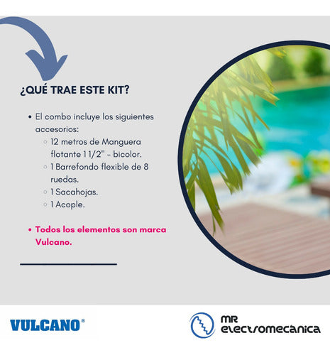 Vulcano Pool Cleaning Kit: Hose + Leaf Rake + Bottom Cleaner 1