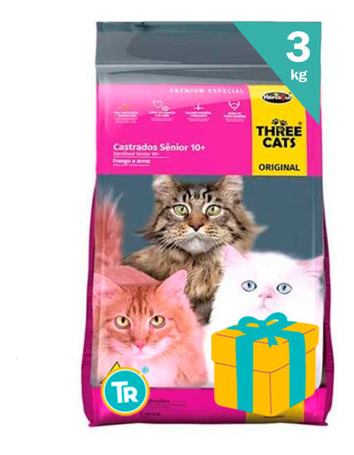 Threecats Original Gato Castrados Senior 3kg + Pelota Cascabel 0