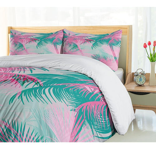 Ambesonne Palm Leaf Duvet Cover Set, Beach Party Theme Vibra 3