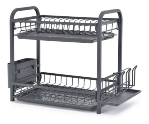 Two-Tier Dish Drainer with Cutlery Holder - Black 0