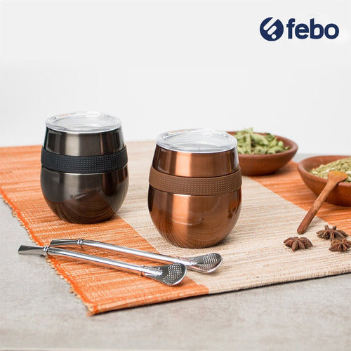 Doite Set Dos Mates Cucao 230ml Acero Inox. + Bombillas Febo 3