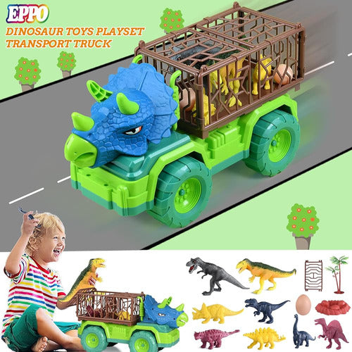 EPPO Dinosaur Truck Playset Toys For Kids 3-5, Large Triceratops 1