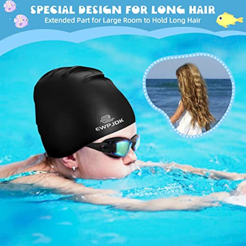 EWPJDK Swimming Cap for Kids with Long Hair 2