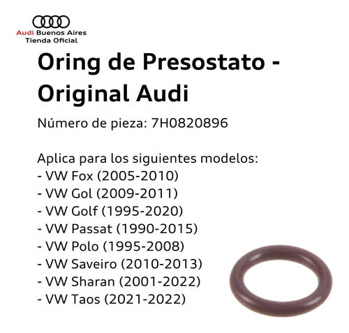 Oring for Audi A3 1997 to 2021 Pressure Switch 3