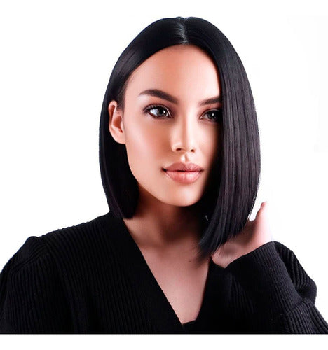 Medium 35cm Black Straight Synthetic Natural-Looking Wig with Gift Net 1