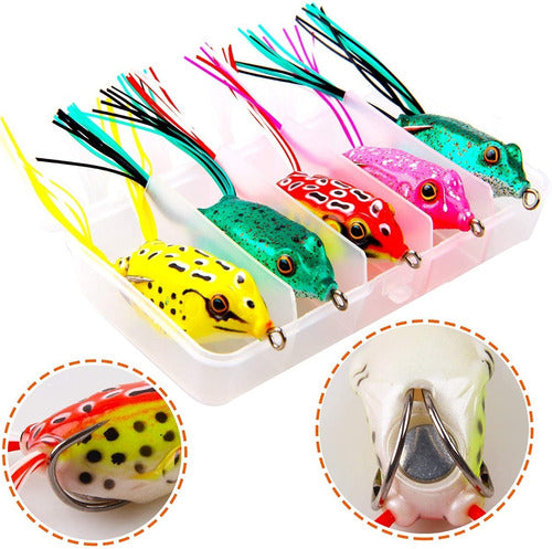 HOGAR Y CAMPING Pack of 5 3D Frog Lures in Different Sizes + Organizer Box 0