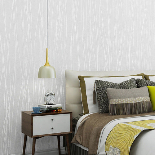 Le Monde White Textile Adhesive Wallpaper with Waves 3