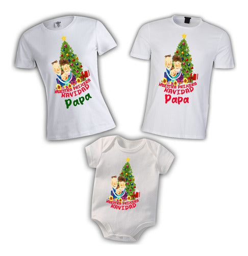 FunnyMG Combo Body Bebé + Remeras Papa Mamá Navidad 0