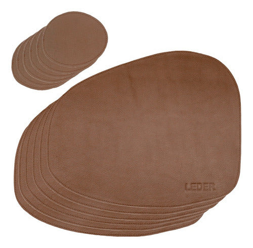 Leder HD Oval Leather Placemat Set with Coasters 1