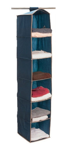 Hanging Fabric Organizer 6 Shelves Blue 27x29x122 Cm 0