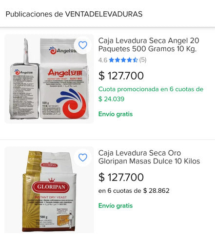 Levadura Seca Angel Caja 20 Paquetes 500 Gramos 10 Kg 5