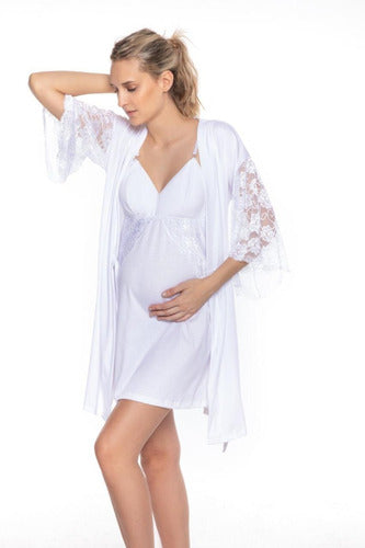 Vridda White Maternity Robe - Lace Detail 4