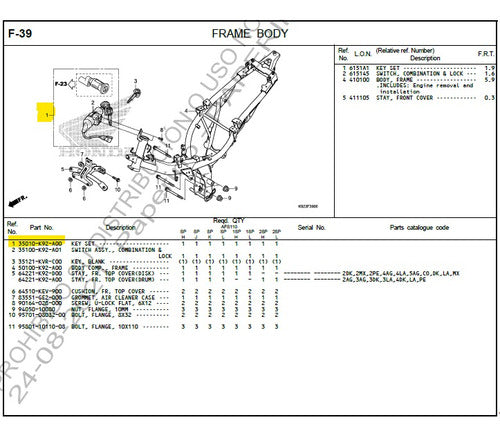 Honda Tambor De Arranque Y Cerradura Asiento Wave 110 Origin 5