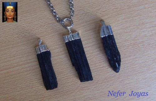 Black Tourmaline Necklace 7cm Pendant with Surgical Steel Rolo Chain 6