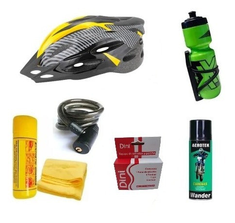 Full Bike Kit Helmet+ Lock+ Chain Lube+ Cloth+ Patches Combo 4