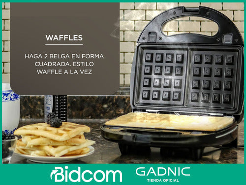 Waflera Eléctrica + Grill + Sandwichera Tostados 3 En 1 750w 5