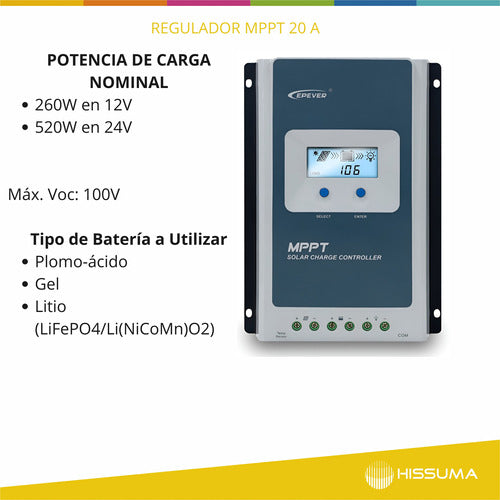 Epever Regulador De Carga Solar Mppt 20 A 12/24V 1