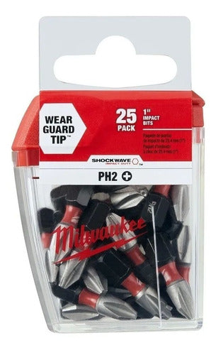 Milwaukee SHOCKWAVE Impact Phillips #2 X25 Bits Pack 4832-4604 0