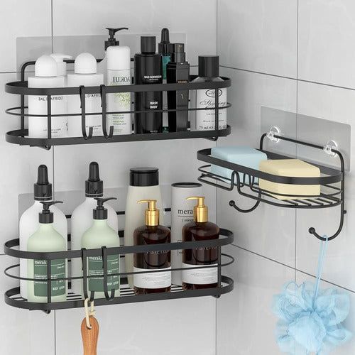 STEUGO Shiny Black Shower Caddy Basket with Hooks for Sponge 1