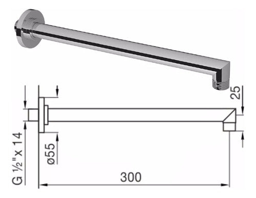 Combo Fv Flor Ducha Redonda Metalica 20cm + Brazo Caño 30cm 2