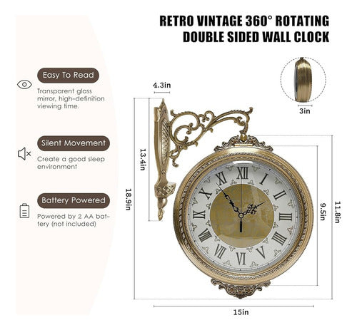 Guyifuny Vintage Double-Sided Rotating Wall Clock 1