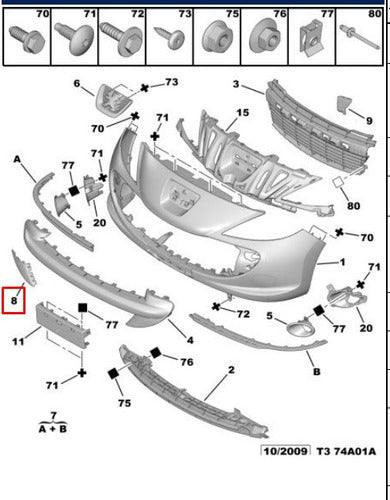 PSA Original Embellecedor Tapa De Gancho Paragolpe Del Peugeot 207 2010 5