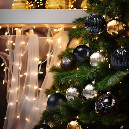AMS 34ct Christmas Ball Mini Ornaments Party Decorations Shatterproof - Black 3