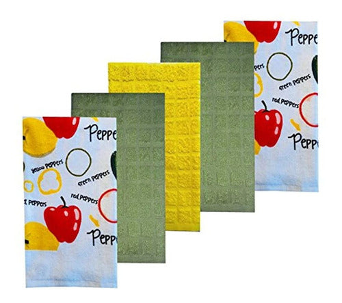 Home Bargains Plus Colorful Solid Cotton Kitchen Towel Set of 5 0