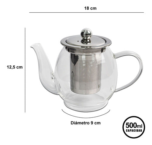 Glass Teapot with Stainless Steel Infuser and Lid 500ml - Pettish Online 1