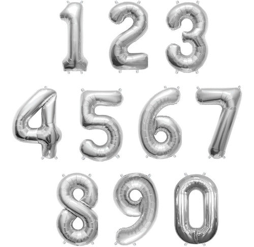 Combo Silver Number Balloon 40cm 0 to 9 - 5 Units of Each Number 0