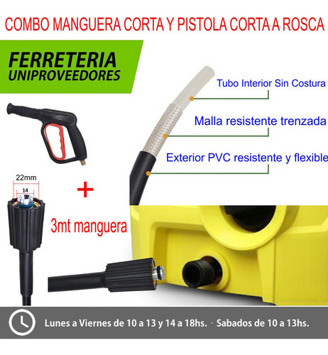 Manguera Hidrolavadora 3 Mt + Pistola Lanza Corta E. Gratis 2