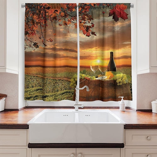 Ambesonne Wine Kitchen Curtains, Toscana Wine Land 1