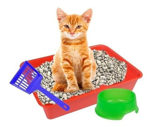 Pets Plast Cat Litter Tray with Scoop and Feeder 0