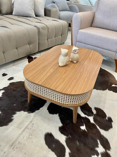 Mesa De Centro Ratona 90cm Con Tela Ratan 100% Mdf 3