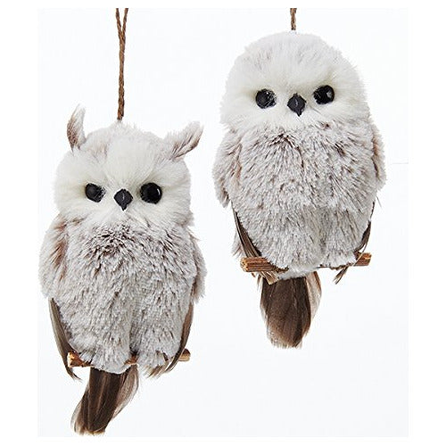 Brown and White Hanging Owl Ornaments, 2 Assorted 13cm 0