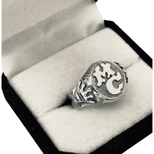 Crisol Oval Silver Ring with Initials and Crowns 1