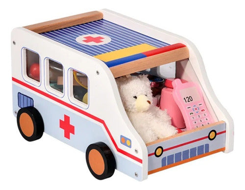 Juego Set Ambulancia Doctor De Madera Niños Infantil 0