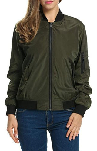 Zeagoo Women Classic Solid Biker Jacket Zip Up Bomber Jacket 4