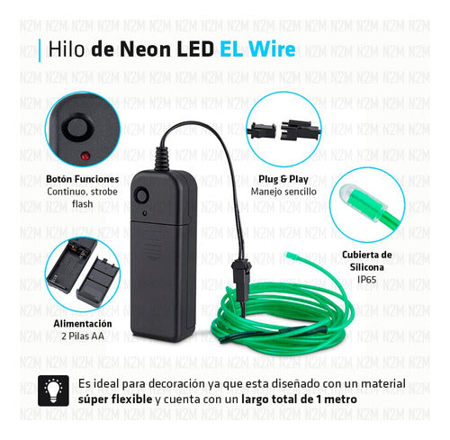 1 Meter Neon LED El Wire Light Cable Tuning Pilas 3V 35