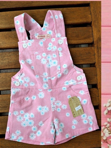 PuntaPie Kids Short Jardineros in Pink Daisy Print for Babies 1