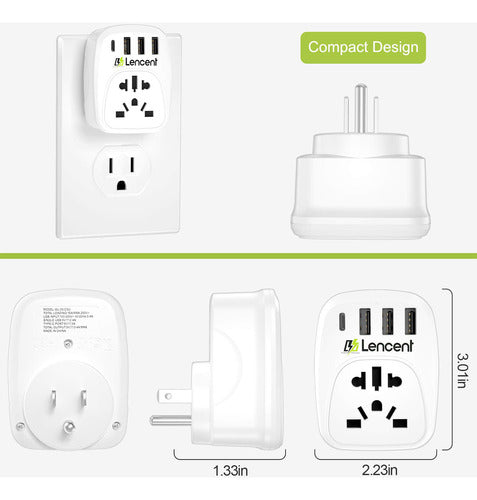 Lencent World to US Plug Adapter with 3 Ports 5