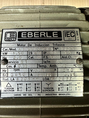 Eberle Motor 2 HP - Trif.- 220/380 - 60 Hz - 3600 Rpm Con Patas 1