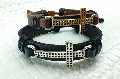 Leather Bracelet with Steel Casting Cross - Mayma Queens Bijou 0