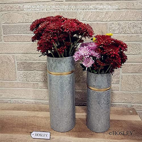 Hosley - Set of 2 Galvanized Vases with Gold Rim 1